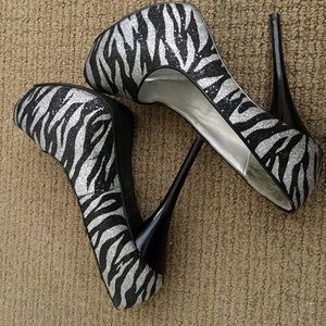 Glittery zebra print heels