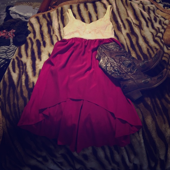 Cream lace/ Fuschia hi-lo Dress