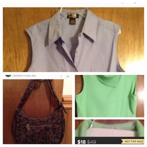 Sleeveless shirt summer sweater and brown purse