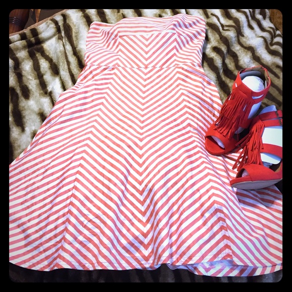 Coral/White striped/chevron Sweetheart Dress