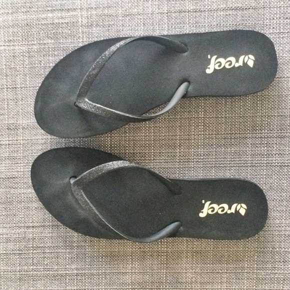 Reef black glitter flip flops