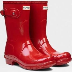 Hunter Original Short Gloss Boots in Red