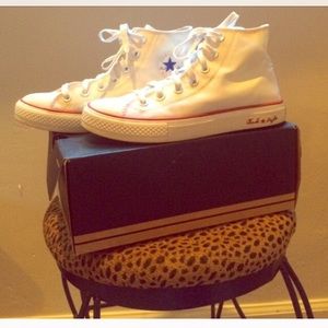 All white high top converse