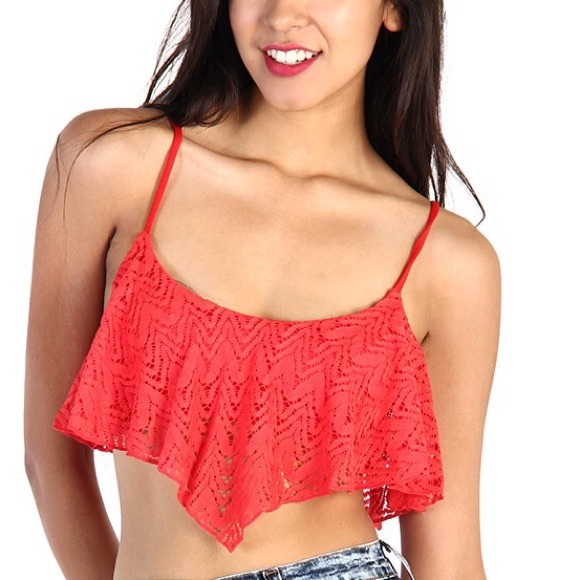 Red lace crop top