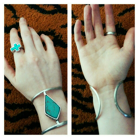 TWO Vintage turquoise cuff and cross ring