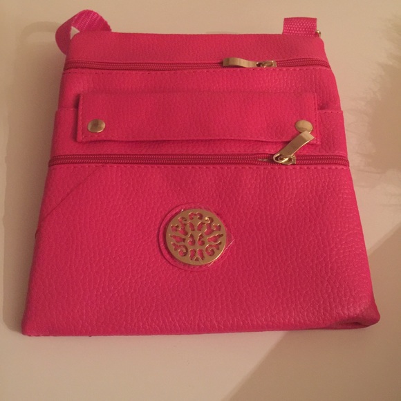 Pink and gold hand bag adjustable straps