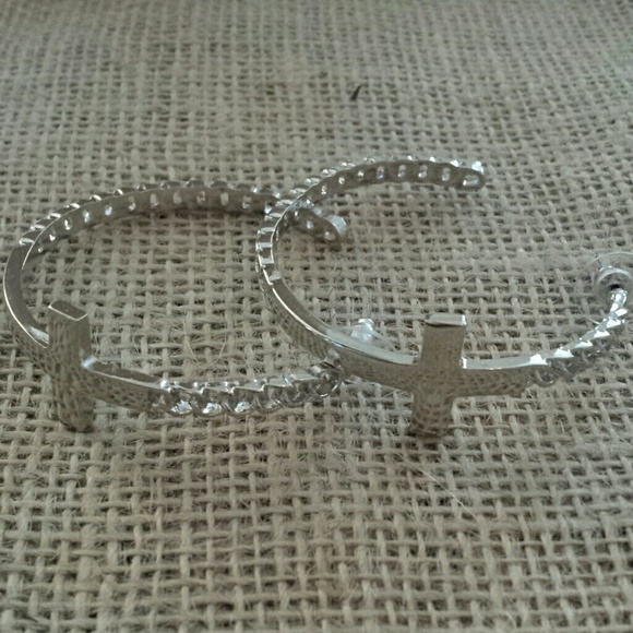 Silver cross hoop earrings