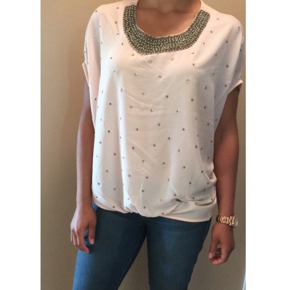 BCBG Blush Pink Bead and Rhinestone Top - Picture 1 of 4