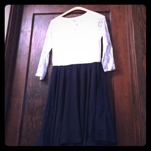 Little hand navy and white lacy dress