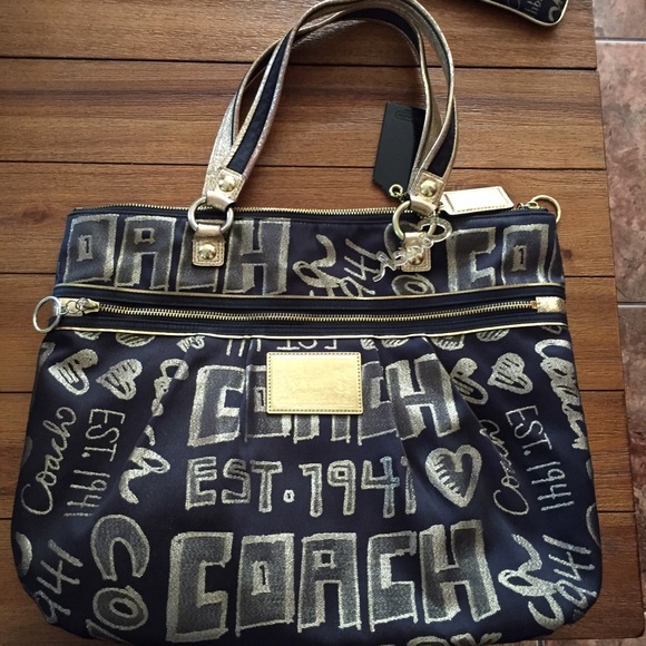 Authentic Coach Poppy Black and Gold Handbag