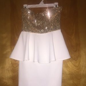 Gold and white peplum dress