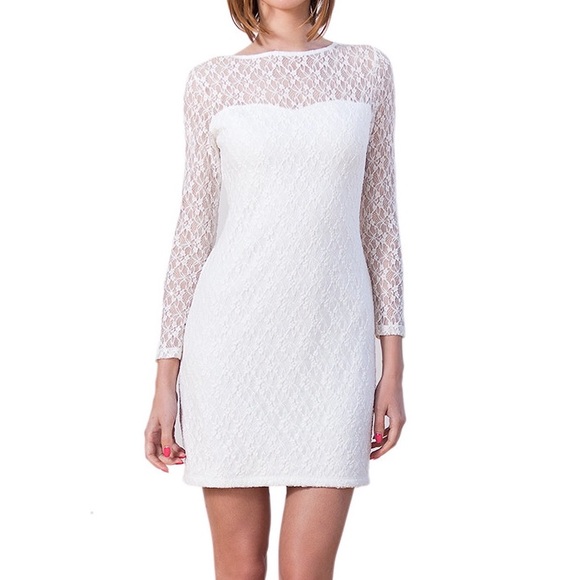 Long Sleeve Sweetheart White Lace Shift Dress