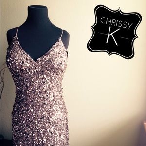 E! Red Carpet Cognac sequined cocktail dress.