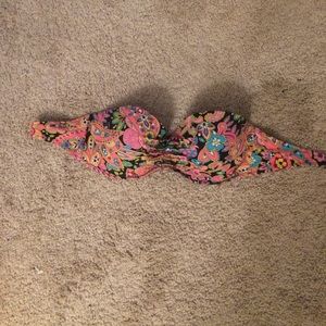 black neon floral bandeau bathingsuit