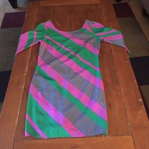 Hello Miss Green & Purple Striped Dress