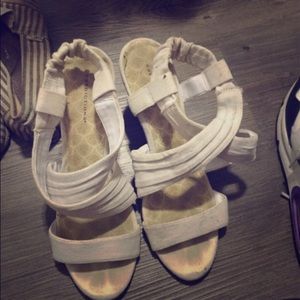 Strappy white shoes wedges