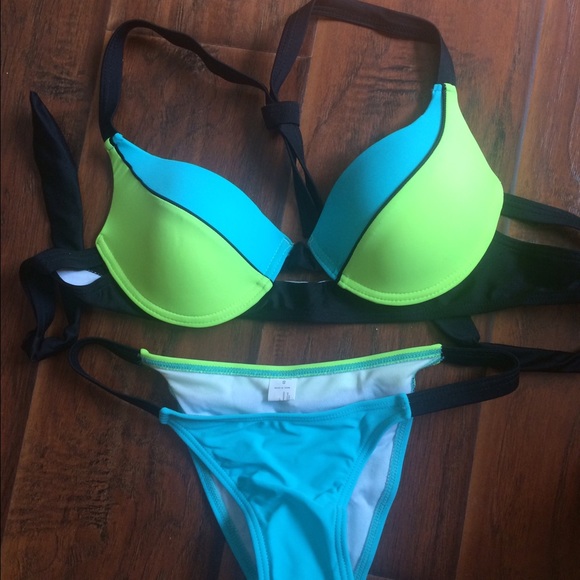 Sexy neon halter 2 pc bikini S M L NWOT - Picture 2 of 2