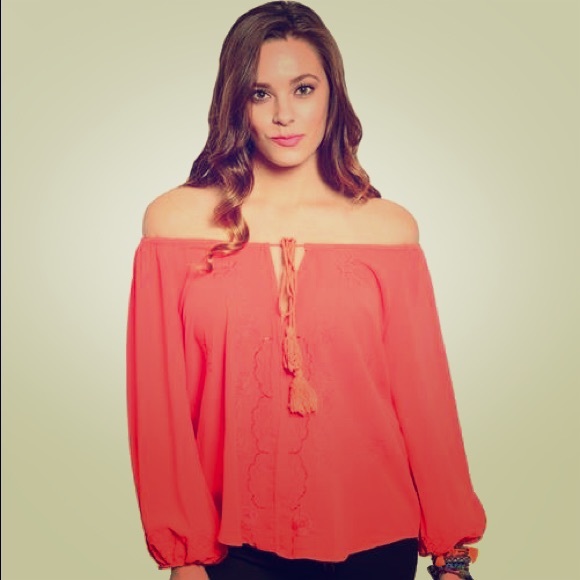 Coral off the shoulder shirt