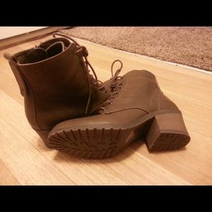 Brown heeled combat boots