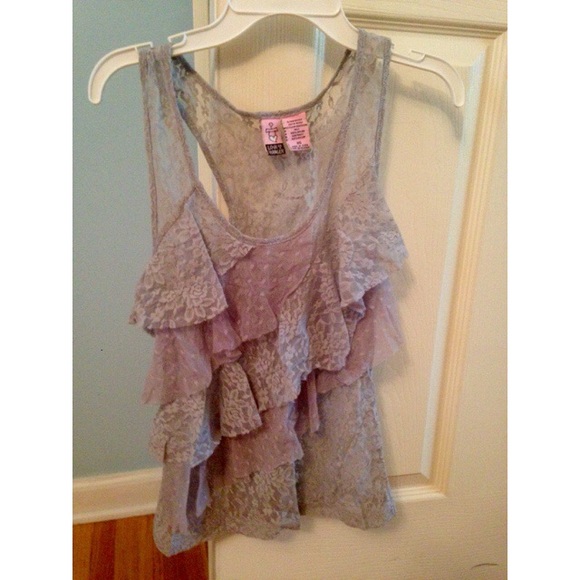 Sheer grey lace tank top blouse