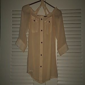 Champagne Off the Shoulder Sheer Blouse