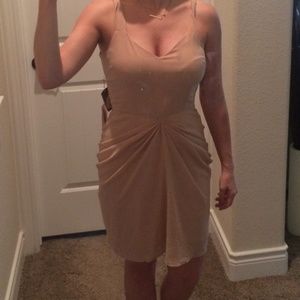 Nude/peach chiffon dress with side pleats // S