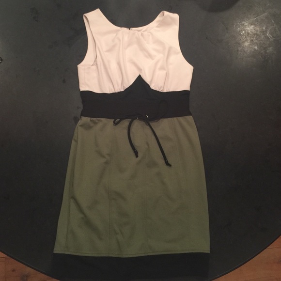 Flattering Army Green Ivory And Black Dress