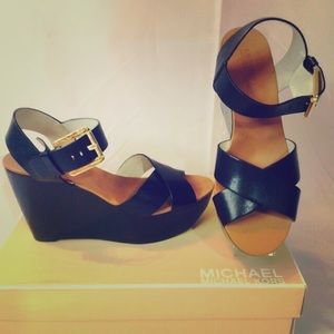 Black Leather Wedges