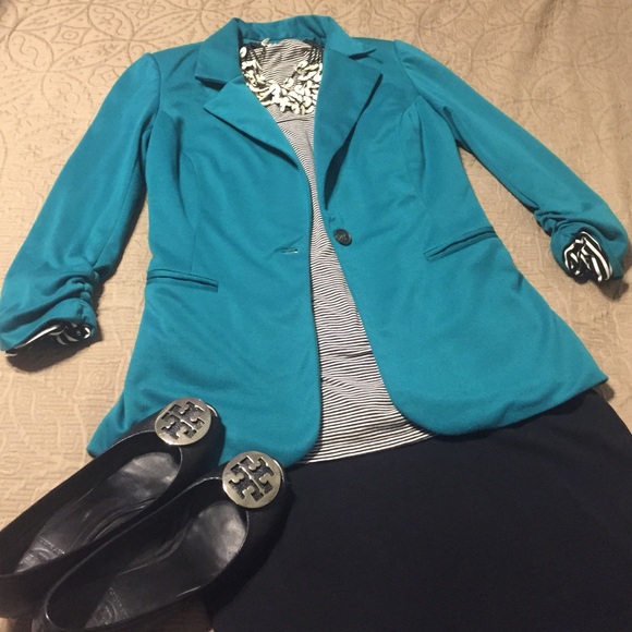 Blue-Green Blazer with Black & White Lining