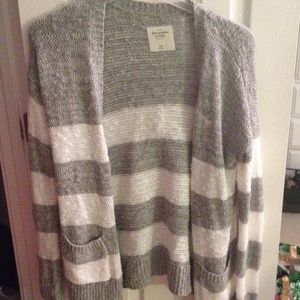 Gray and white striped cardigan