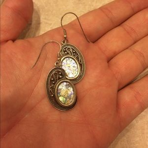 White roman glass earrings