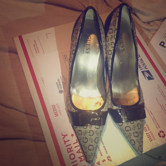 Dark and light brown with gold Guess high heels