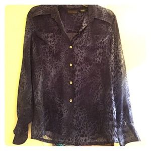 Blue shear cheetah print blouse