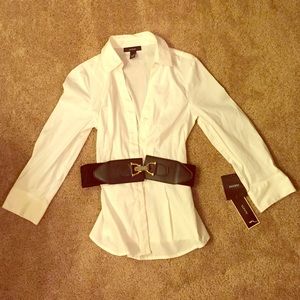 White blouse with black belt