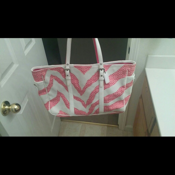 Zebra pink and white coach bag
