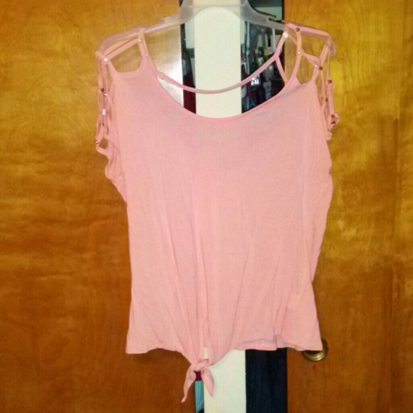 ∆Peach cutout shirt with metal accents