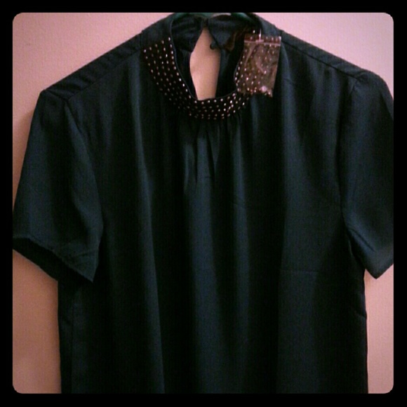 ModCloth NWOT Turquoise High Neck Beaded Blouse