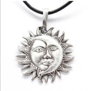 Pewter SunMoon Face Celestial Lunar Solar Necklace