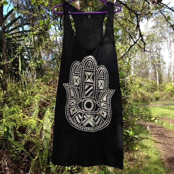 Hamsa Black Loose Tank Top