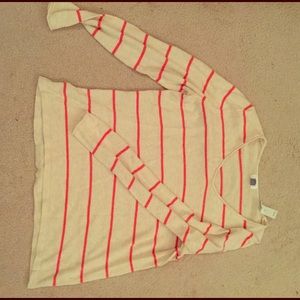 Cream and pink stripped v-neck sweater.