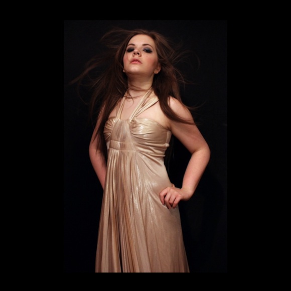 BCBG max azria floor length dress in gold