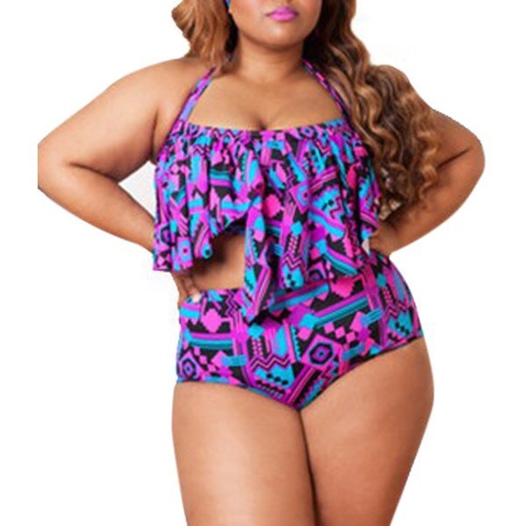 Two piece bathing suit purple and pink