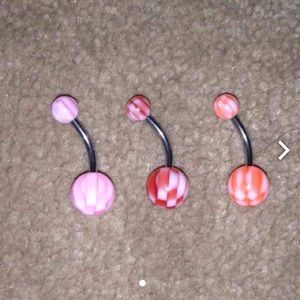3 Checkered Belly Rings