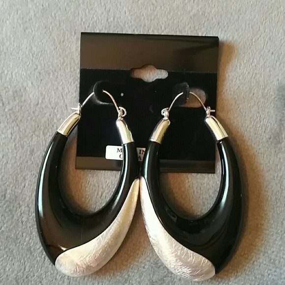 Black and silver loop earring