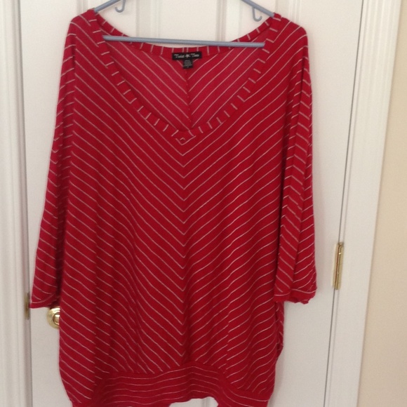 Oversized red and silver angel wing top