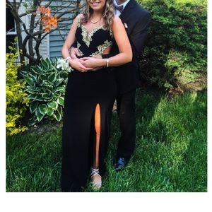 Gold detailed prom dress