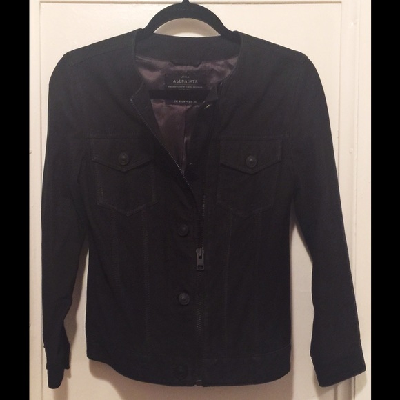 AllSaints Dark Blue Suede Jacket US size 4 - Picture 1 of 4