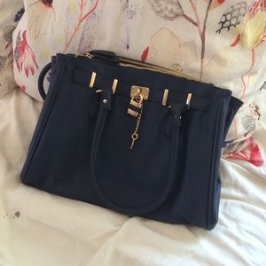 Navy Blue Purse with Gold Details