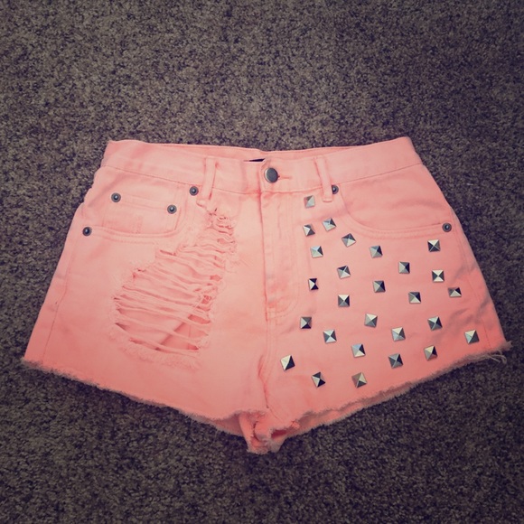 FOREVER 21 HIGHLIGHTER ORANGE HIGH WAISTED SHORTS