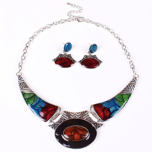 Antique Silver Jewelry sets Colorful Enamel